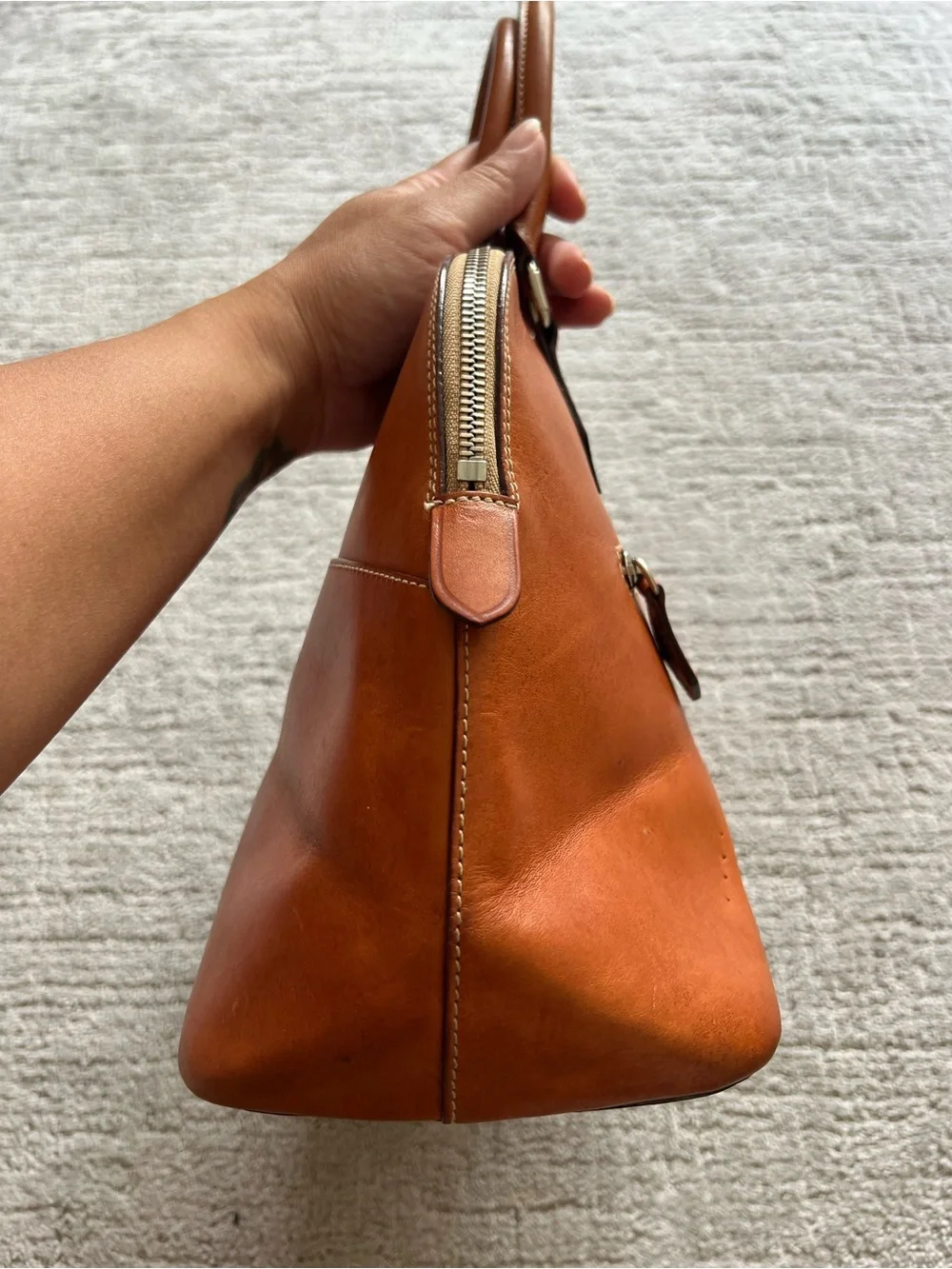 Dooney & Bourke Cognac Leather Satchel, Vintage Made in Italy